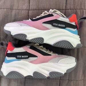 Steve Madden Colorblock Chunky Sneakers in Pink, White, Black & Coral